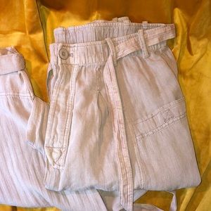 Free People tie waist, cargo pant style, wide leg trousers.